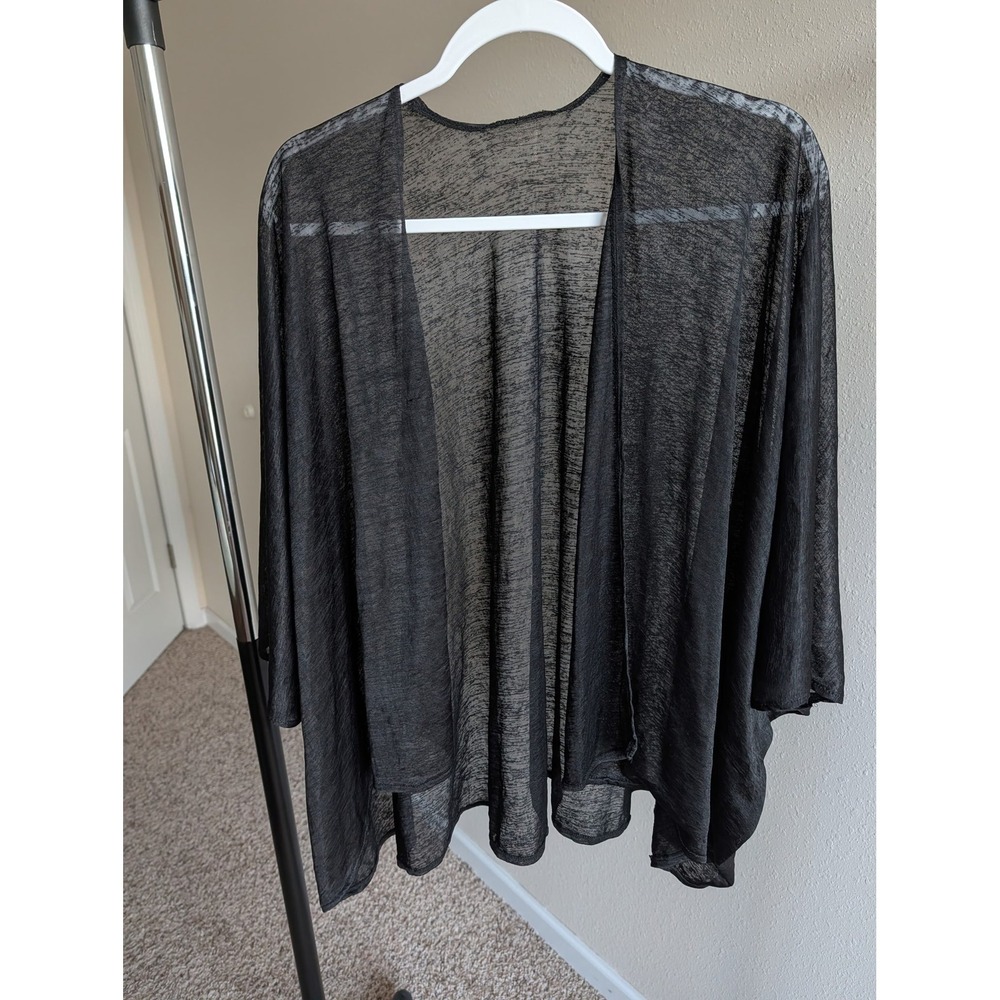 Black‎ Sheer Open Front Kimono Cardigan Lightweight Slub Knit Shrug One Size